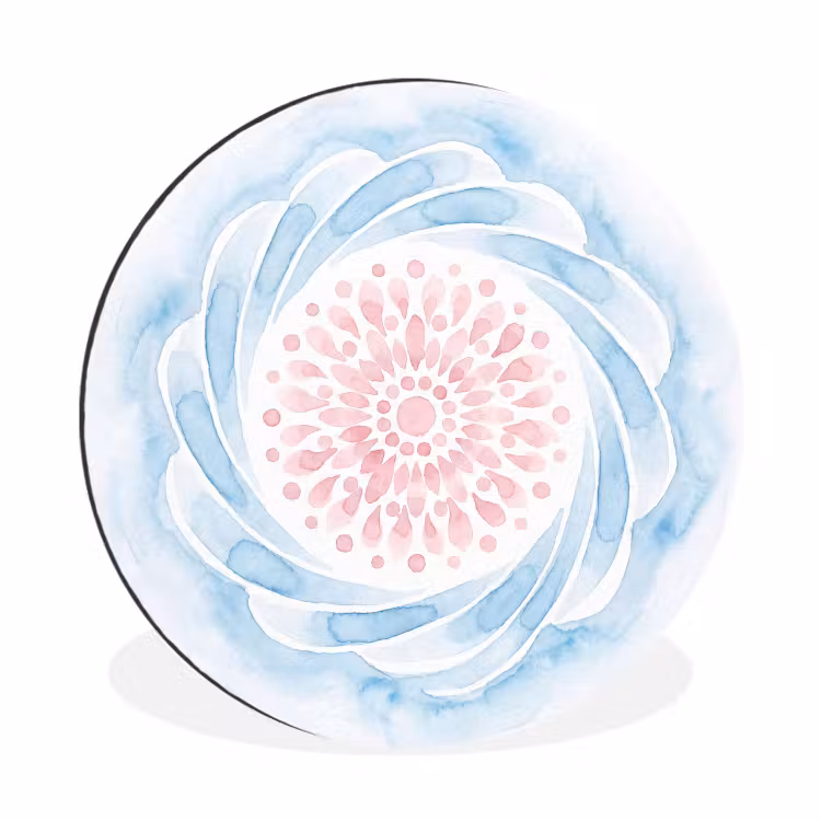 Abstract - Bloemvorm - Aquarel - Roze - Blauw Wandcirkel aluminium klein -3d