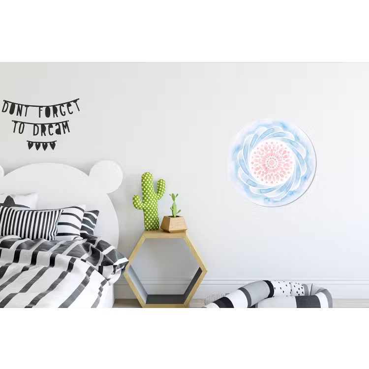 Abstract - Bloemvorm - Aquarel - Roze - Blauw Wandcirkel aluminium klein -kinderkamer