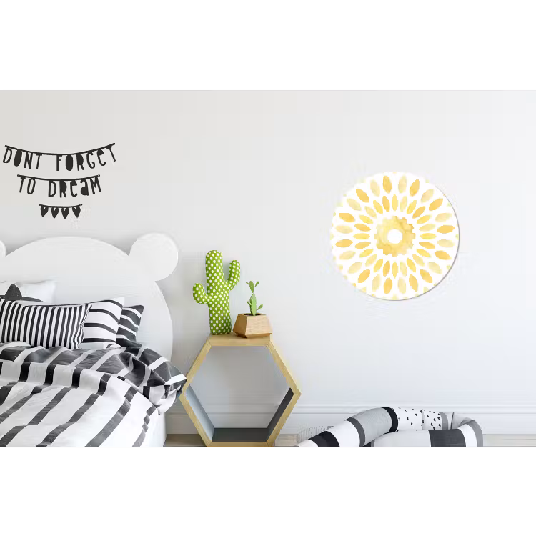 Abstract - Geometrisch - Stralend - Geel Wandcirkel aluminium klein -kinderkamer