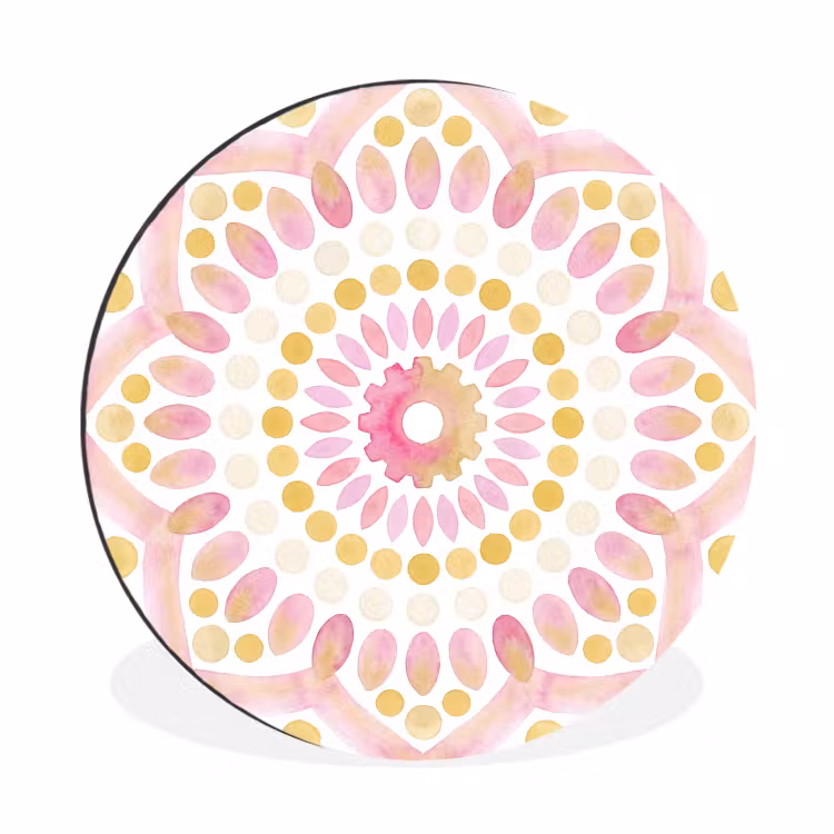 Abstract - Mandala - Kunst - Modern - Roze Wandcirkel aluminium klein -3d
