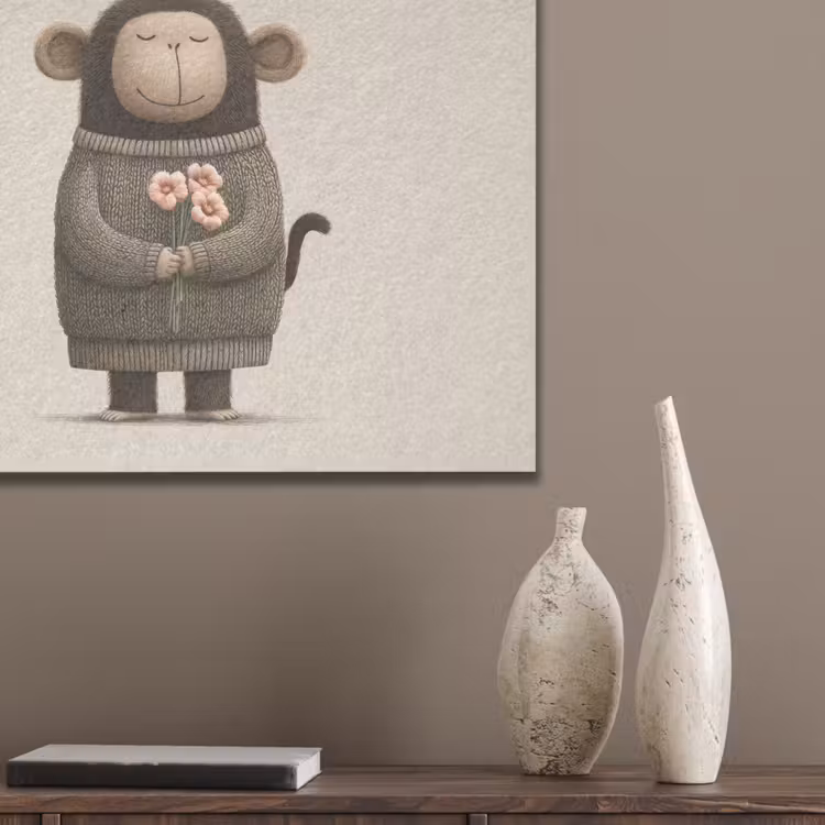 Aap - Roze bloemen - Speels PET vilt klein -sfeer6_closeup