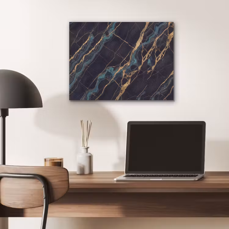 Abstract - Gouden lijnen - Kunst - Modern - Zwart PET vilt klein -sfeer5