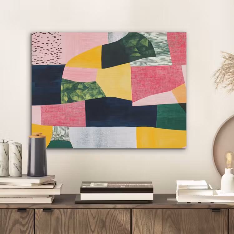Abstract - Roze - Lappen - Vormen - Geel PET vilt klein -sfeer1