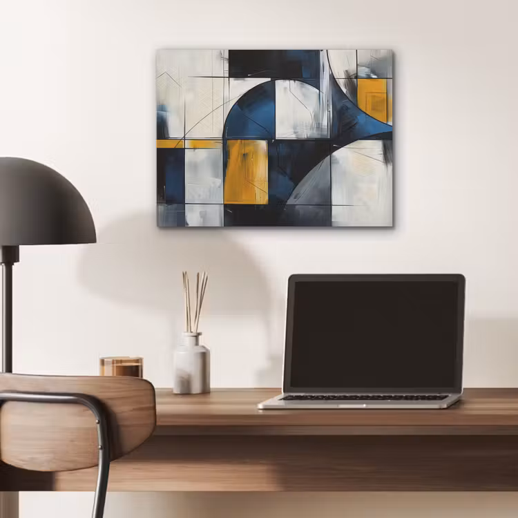 Abstract - Vormen - Goud - Blauw - Geometrisch PET vilt klein -sfeer5