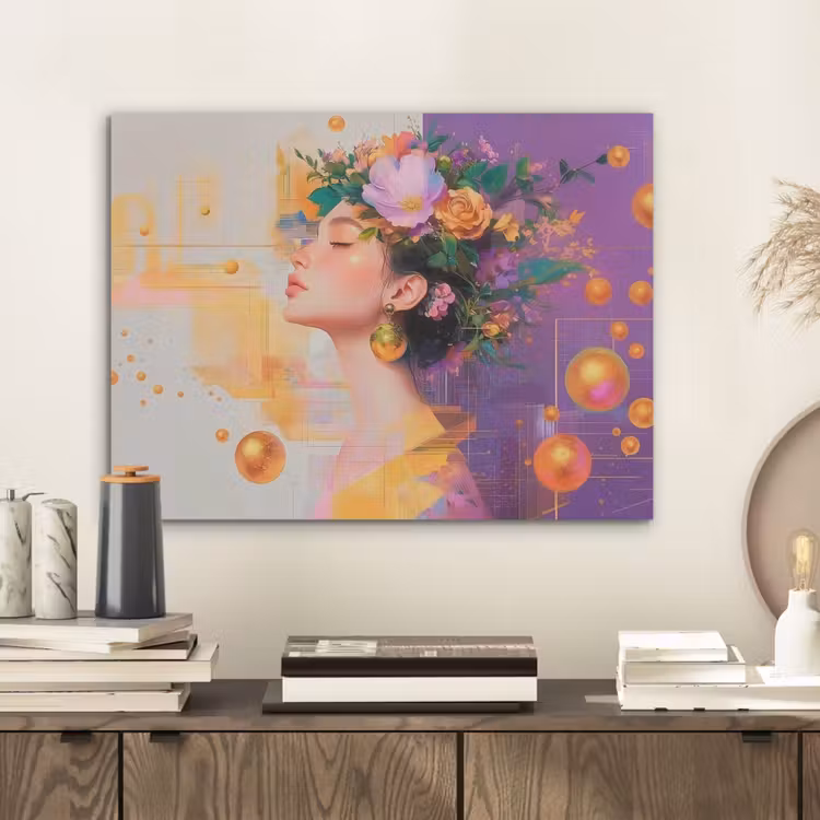 Abstract - Vrouw - Bloemenkroon - Goud PET vilt klein -sfeer1