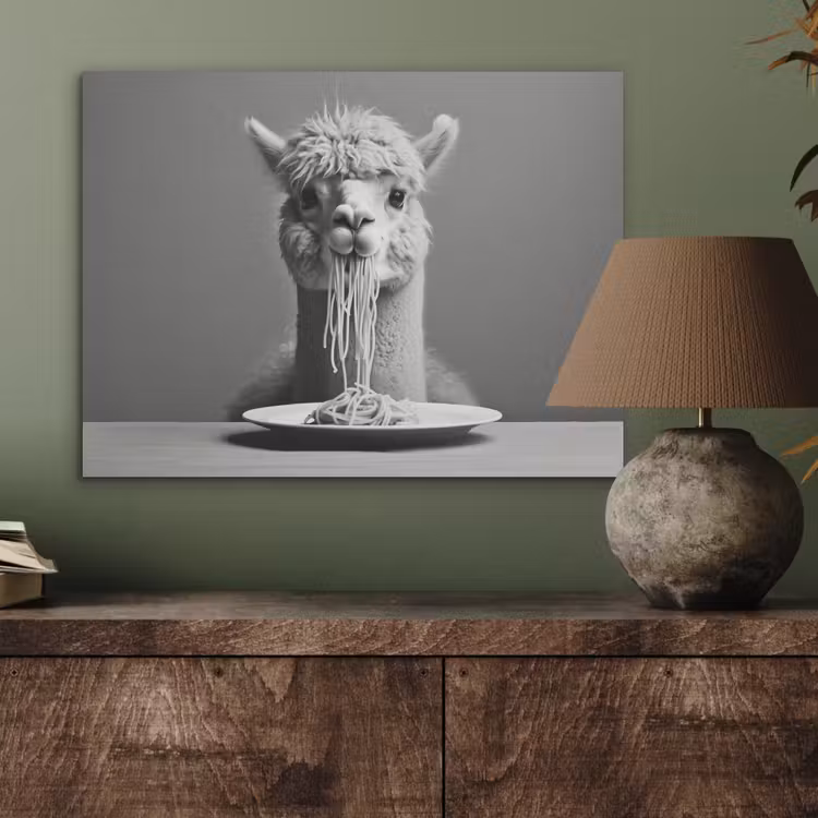 Alpaca - Pasta - Zwart - Wit - Grappig - Dieren PET vilt klein -sfeer2