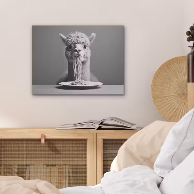 Alpaca - Pasta - Zwart - Wit - Grappig - Dieren PET vilt klein -sfeer3