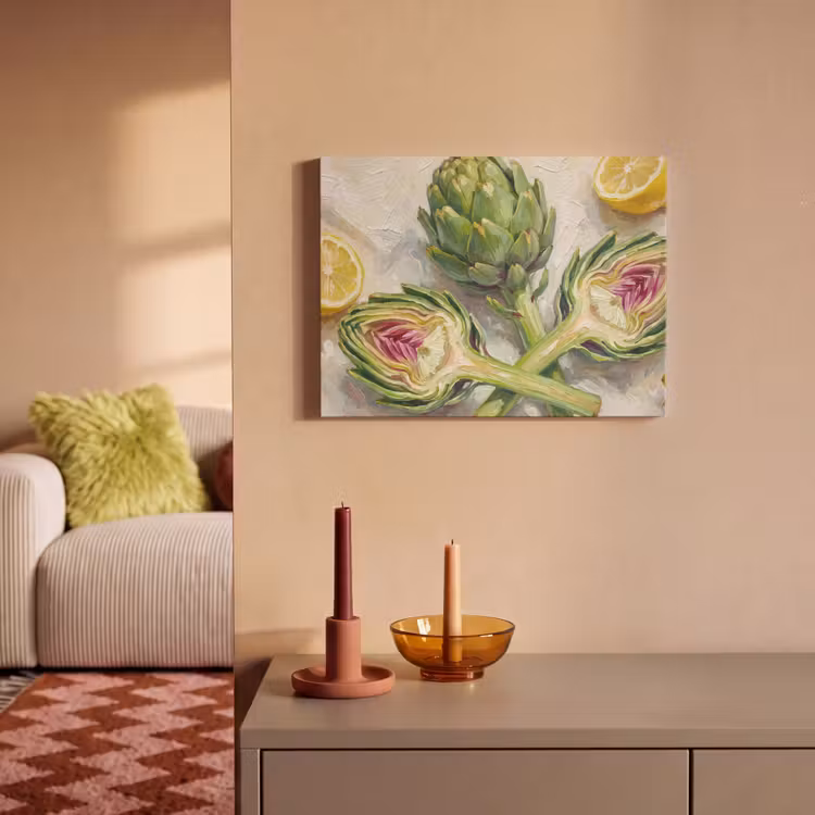 Akoestisch schilderij - Artisjok - Citroen - Eten - Artisjok - Citroen - Eten PET vilt klein