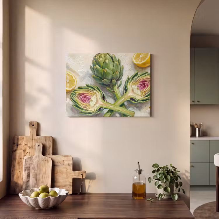 Akoestisch schilderij - Artisjok - Citroen - Eten - Artisjok - Citroen - Eten PET vilt klein