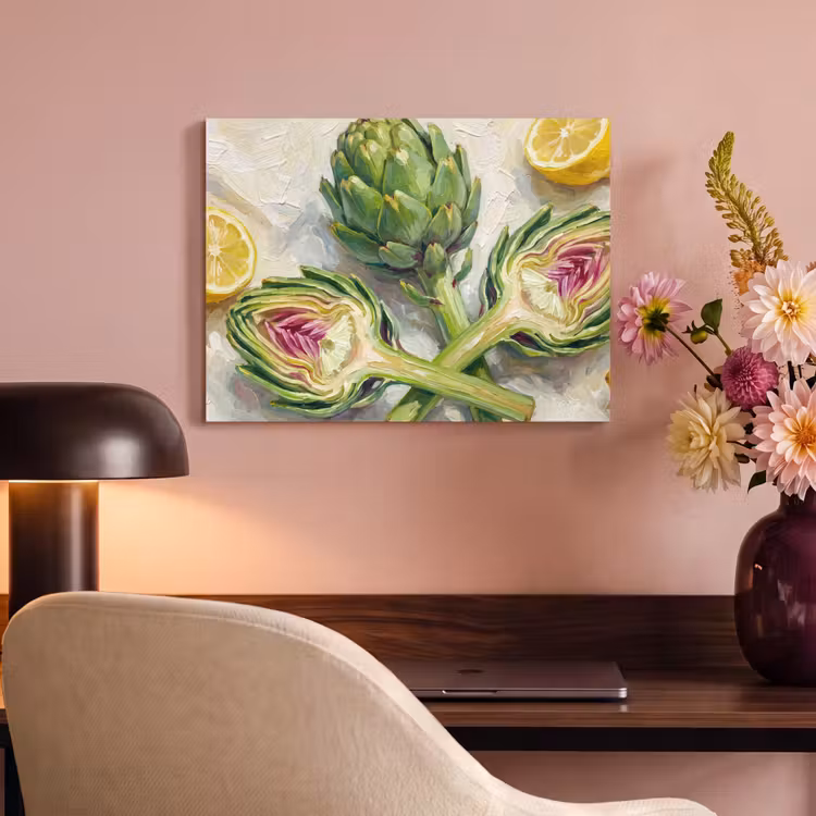 Akoestisch schilderij - Artisjok - Citroen - Eten - Artisjok - Citroen - Eten PET vilt klein
