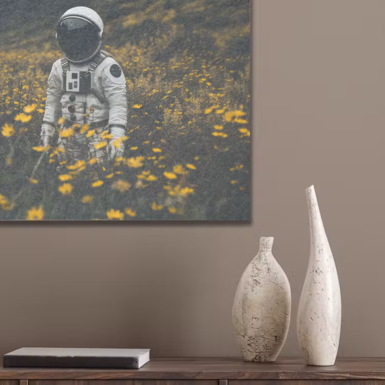 Astronaut - Bloemen - Veld - Geel PET vilt klein -sfeer6_closeup