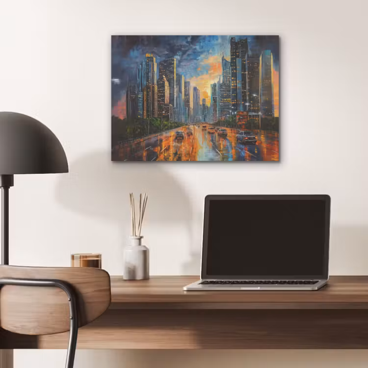 Auto - Skyline - Zon - Blauw PET vilt klein -sfeer5