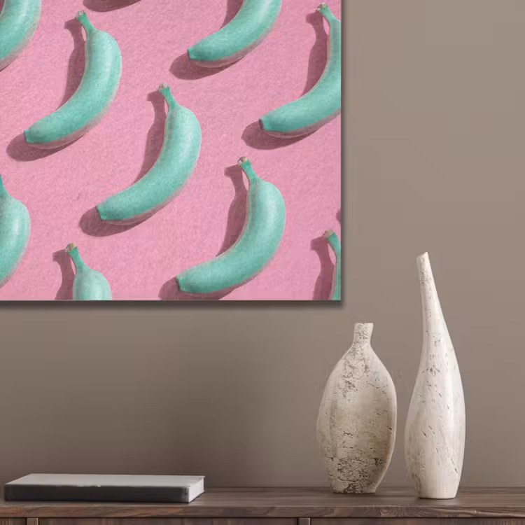 Bananen - Patroon - Blauw - Roze PET vilt klein -sfeer6_closeup