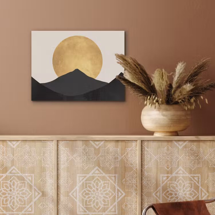 Bergsilhouetten - Gouden cirkel - Beige PET vilt klein -sfeer4
