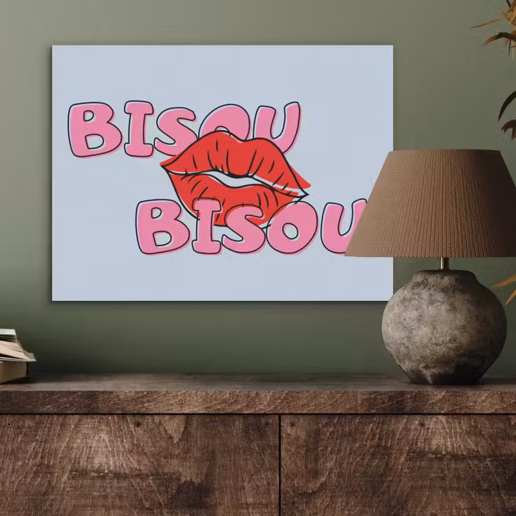 Bisou - Blauw - Roze - Lippen PET vilt klein -sfeer2