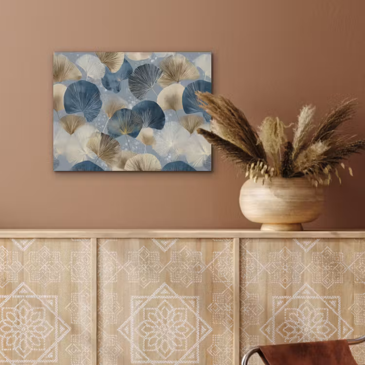 Bladeren - Abstract - Goud - Blauw PET vilt klein -sfeer4