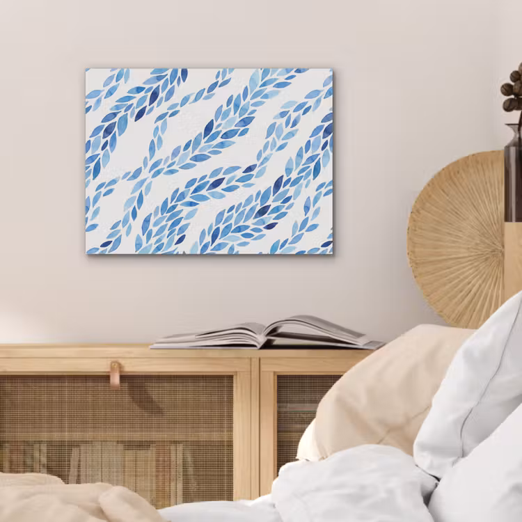 Bladeren - Aquarel - Patroon - Modern - Blauw PET vilt klein -sfeer3
