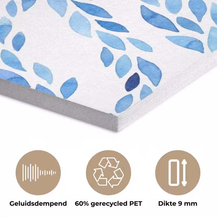 Bladeren - Aquarel - Patroon - Modern - Blauw PET vilt klein -closeup_NL