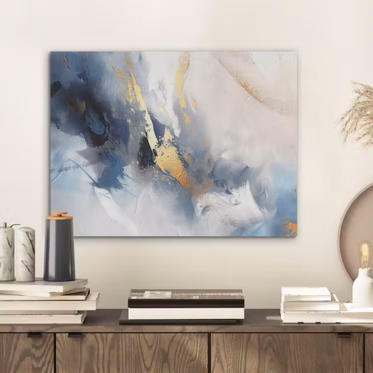 Blauw - Modern - Marmer - Abstract - Goud PET vilt klein -sfeer1