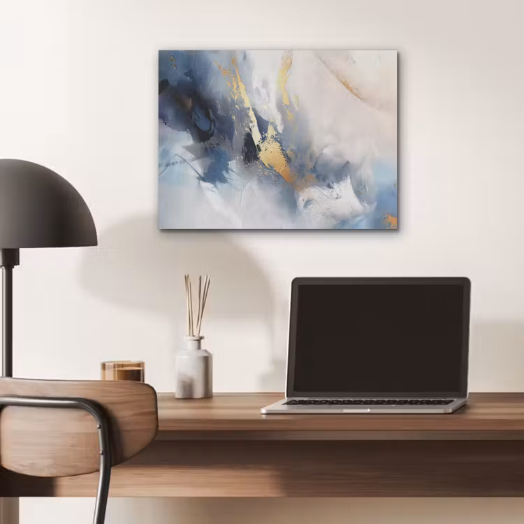 Blauw - Modern - Marmer - Abstract - Goud PET vilt klein -sfeer5