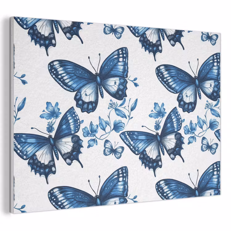 Blauw - Vlinders - Bloemen - Wit PET vilt klein 837 -3d