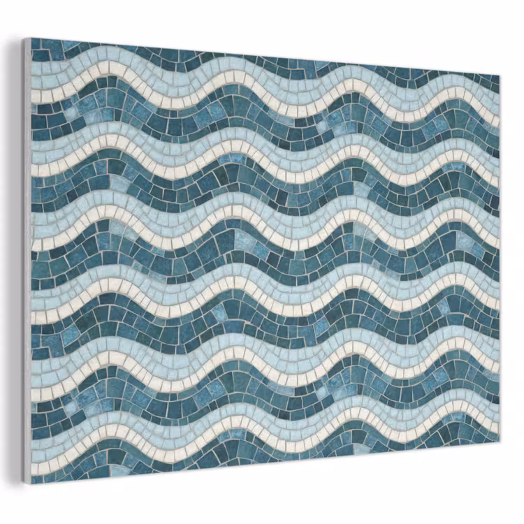 Blauw - Wit - Mozaïek - Golvend PET vilt klein 837 -3d
