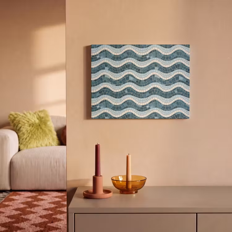 Blauw - Wit - Mozaïek - Golvend PET vilt klein 837 -sfeer1