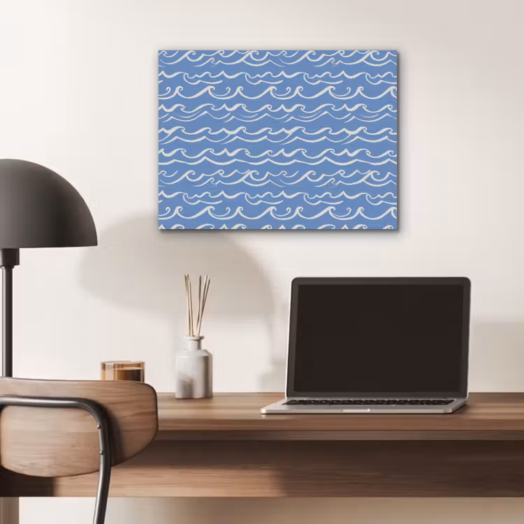 Blauw - Wit - Simpel - Getekend - Golven PET vilt klein 837 -sfeer5