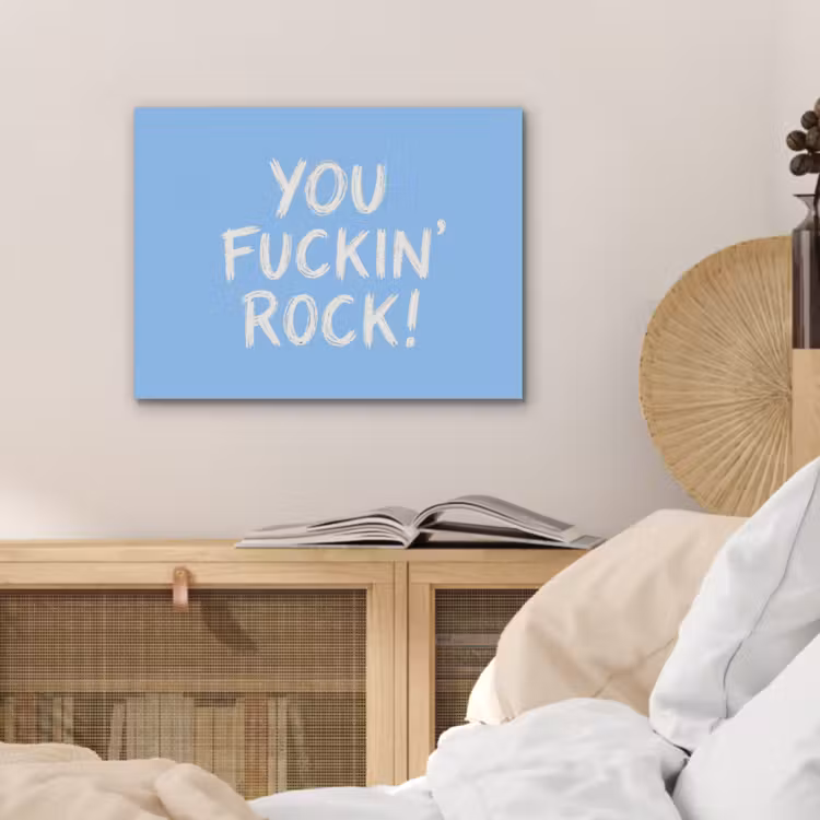 Blauw - Wit - You fuckin rock PET vilt klein -sfeer3