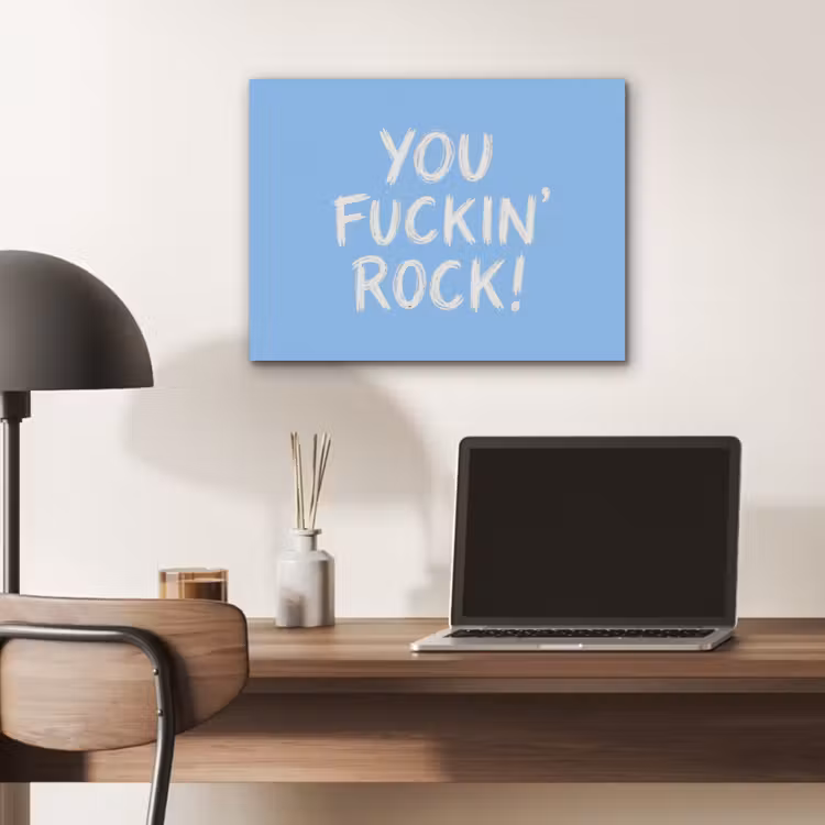 Blauw - Wit - You fuckin rock PET vilt klein -sfeer5