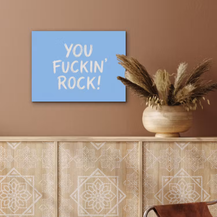 Blauw - Wit - You fuckin rock PET vilt klein -sfeer4