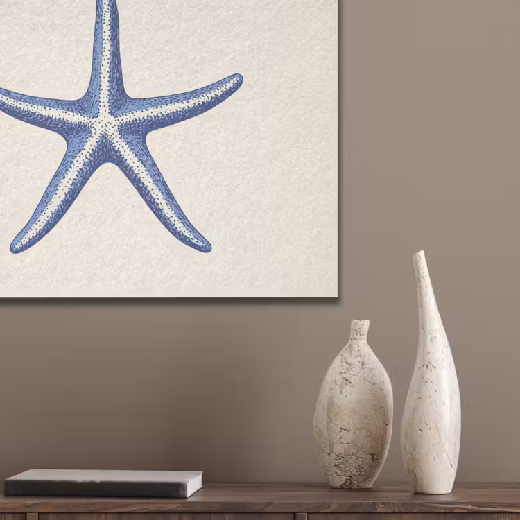 Blauwe zeester - Minimalistisch - Beige PET vilt klein -sfeer6_closeup
