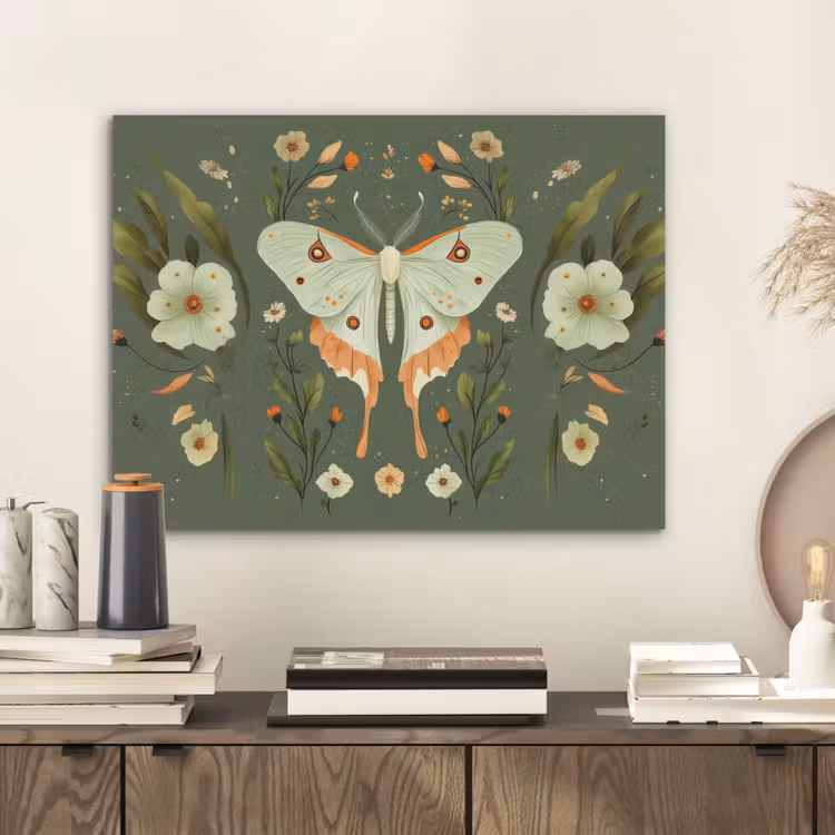 Bloemen - Bladeren - Olijfgroen - Vlinder PET vilt klein -sfeer1