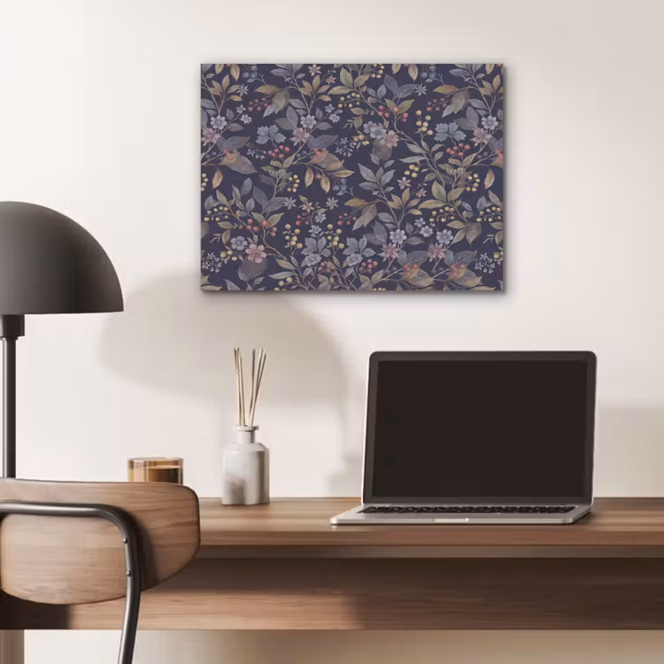 Bloemen - Bladeren - Patroon - Botanisch - Donkerblauw PET vilt klein -sfeer5