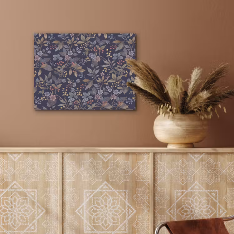 Bloemen - Bladeren - Patroon - Botanisch - Donkerblauw PET vilt klein -sfeer4