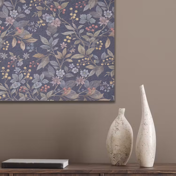 Bloemen - Bladeren - Patroon - Botanisch - Donkerblauw PET vilt klein -sfeer6_closeup