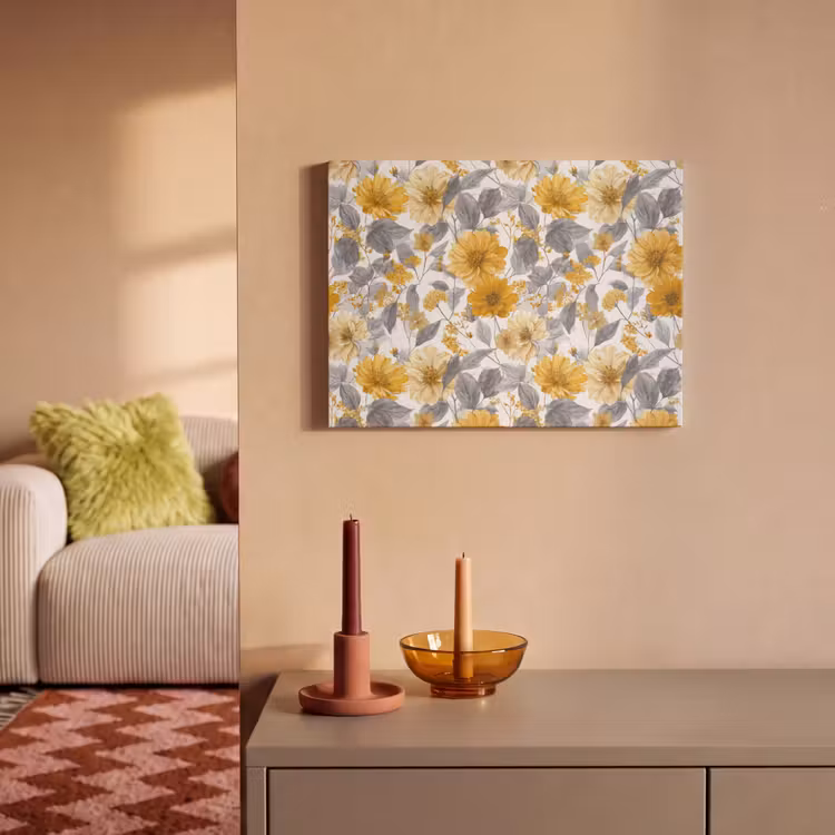 Bloemen - Botanisch - Elegant - Okergeel - Grijs PET vilt klein 837 -sfeer1