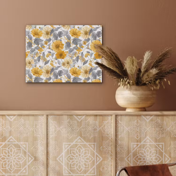 Bloemen - Botanisch - Elegant - Okergeel - Grijs PET vilt klein 837 -sfeer4