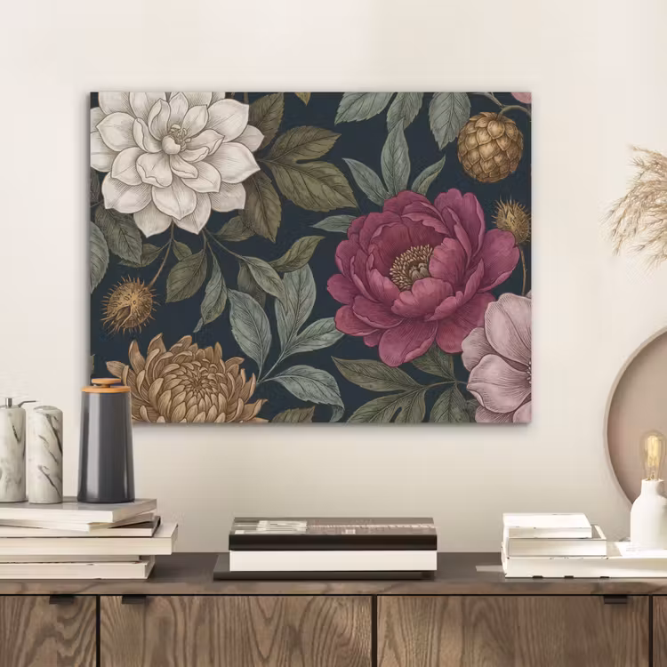 Bloemen - Botanisch - Illustratie - Donker - Vintage PET vilt klein -sfeer1