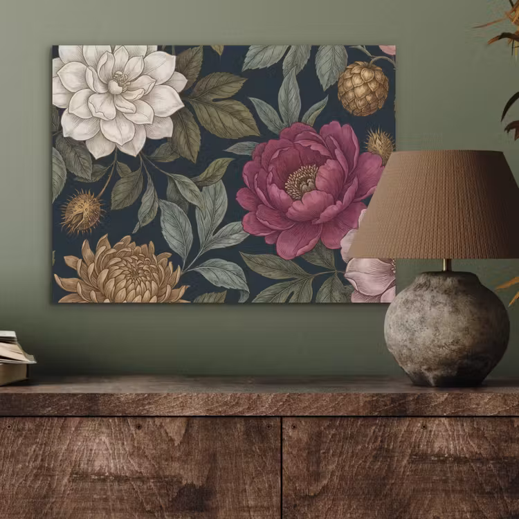 Bloemen - Botanisch - Illustratie - Donker - Vintage PET vilt klein -sfeer2