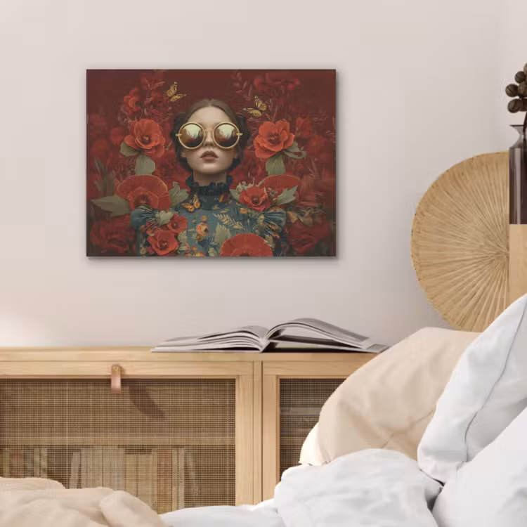 Bloemen - Dieprood - Zonnebril - Vrouw PET vilt klein -sfeer3