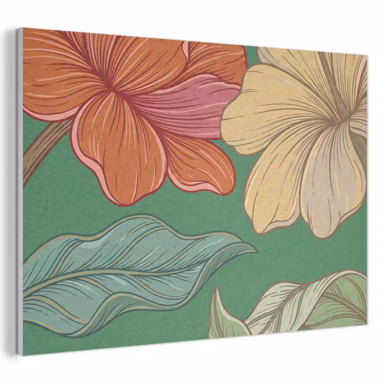 Akoestisch schilderij - Bloemen - Groen - Illustratie - Bloemen - Groen - Illustratie PET vilt klein