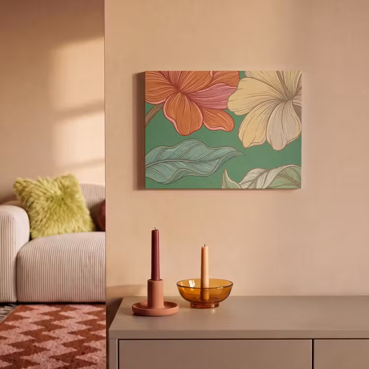 Akoestisch schilderij - Bloemen - Groen - Illustratie - Bloemen - Groen - Illustratie PET vilt klein