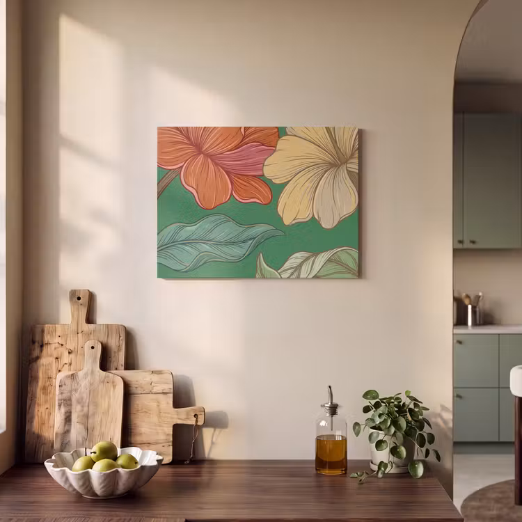 Akoestisch schilderij - Bloemen - Groen - Illustratie - Bloemen - Groen - Illustratie PET vilt klein