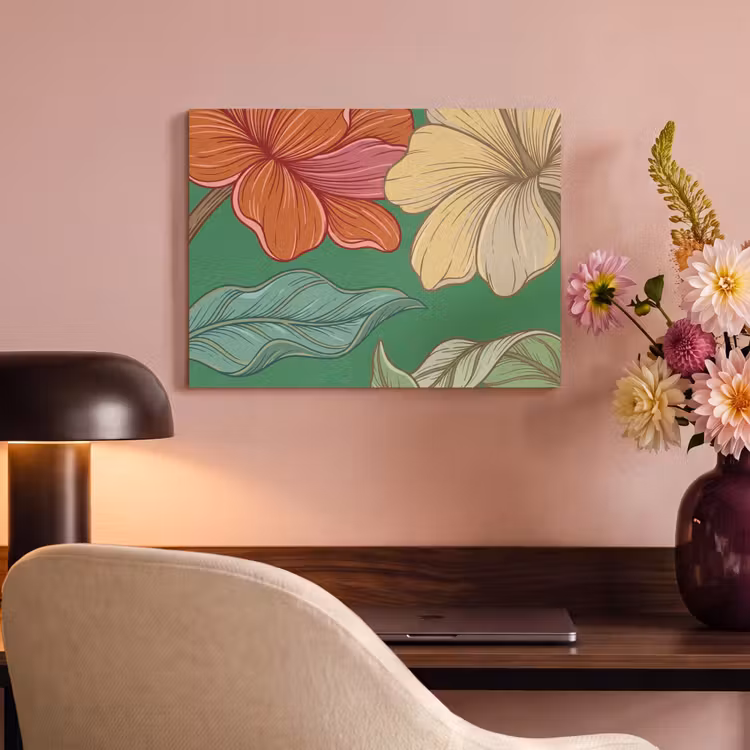 Akoestisch schilderij - Bloemen - Groen - Illustratie - Bloemen - Groen - Illustratie PET vilt klein