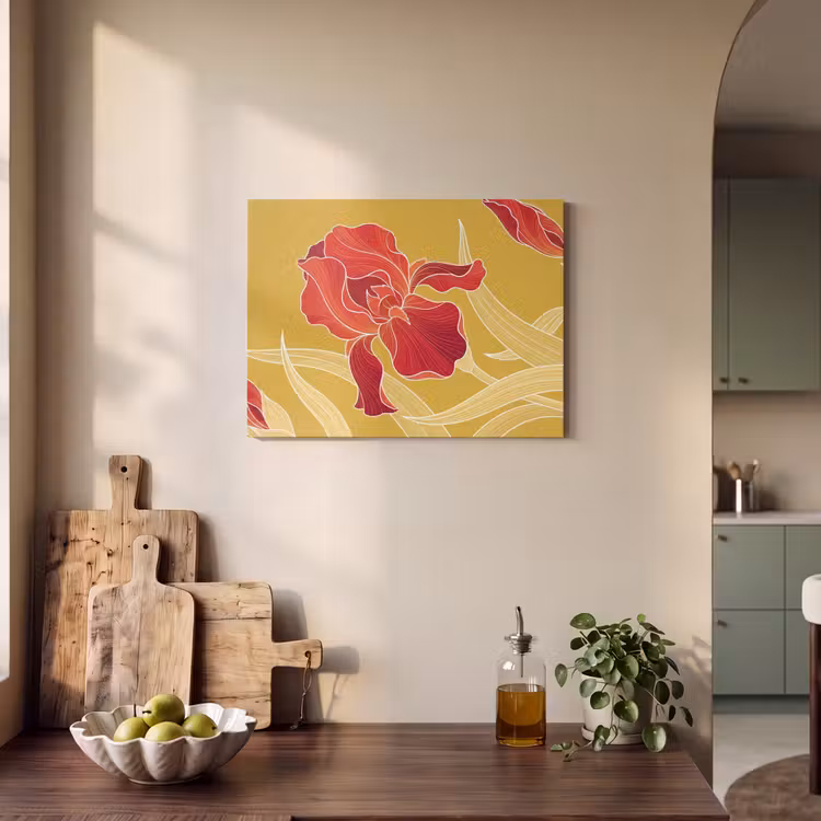 Akoestisch schilderij - Bloemen - Illustratie - Rood - Bloemen - Illustratie - Rood PET vilt klein