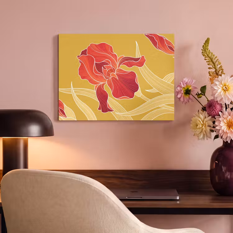 Akoestisch schilderij - Bloemen - Illustratie - Rood - Bloemen - Illustratie - Rood PET vilt klein