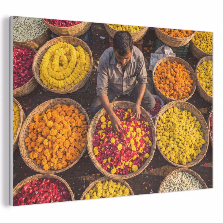 Akoestisch schilderij - Bloemen - Markt - Kleurrijk - Bloemen - Markt - Kleurrijk PET vilt klein