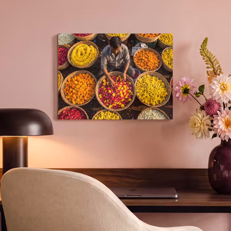 Akoestisch schilderij - Bloemen - Markt - Kleurrijk - Bloemen - Markt - Kleurrijk PET vilt klein