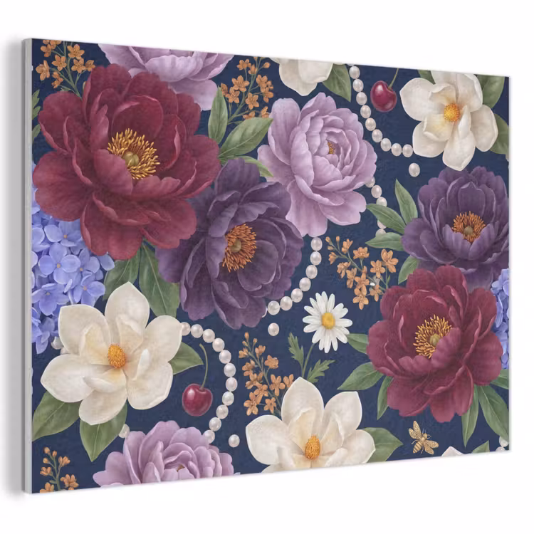 Bloemen - Parels - Decoratie - Modern - Blauw PET vilt klein -3d